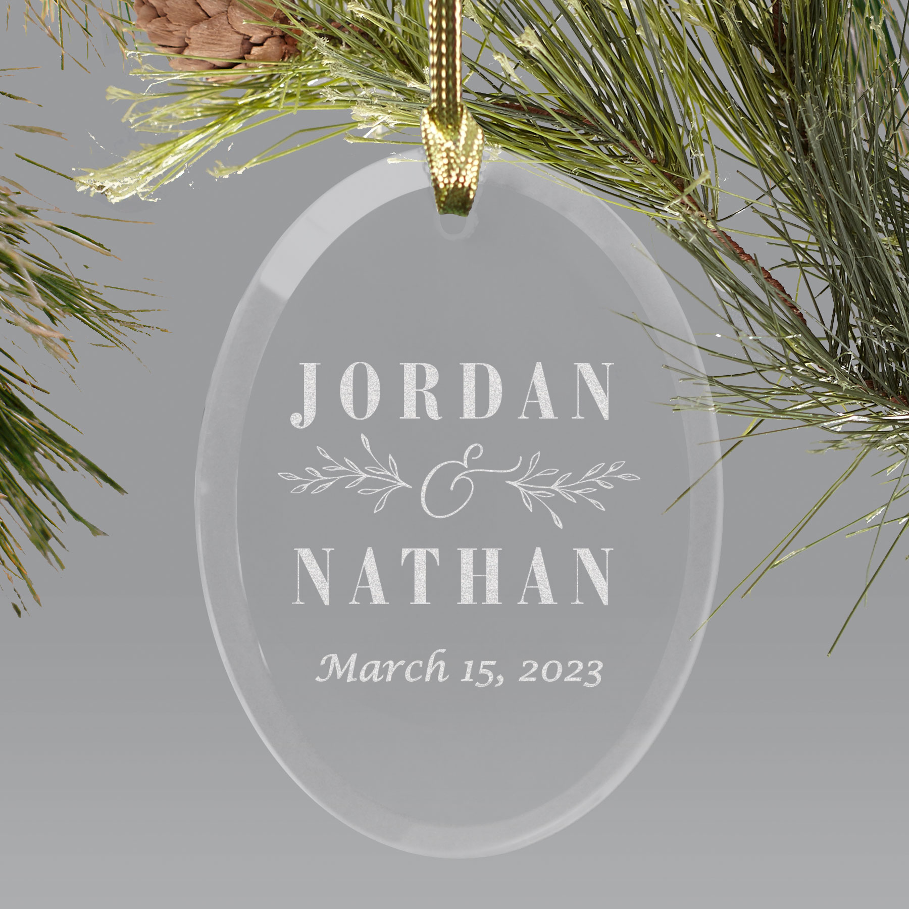 Personalized Oval Glass Wedding Ornament 80004