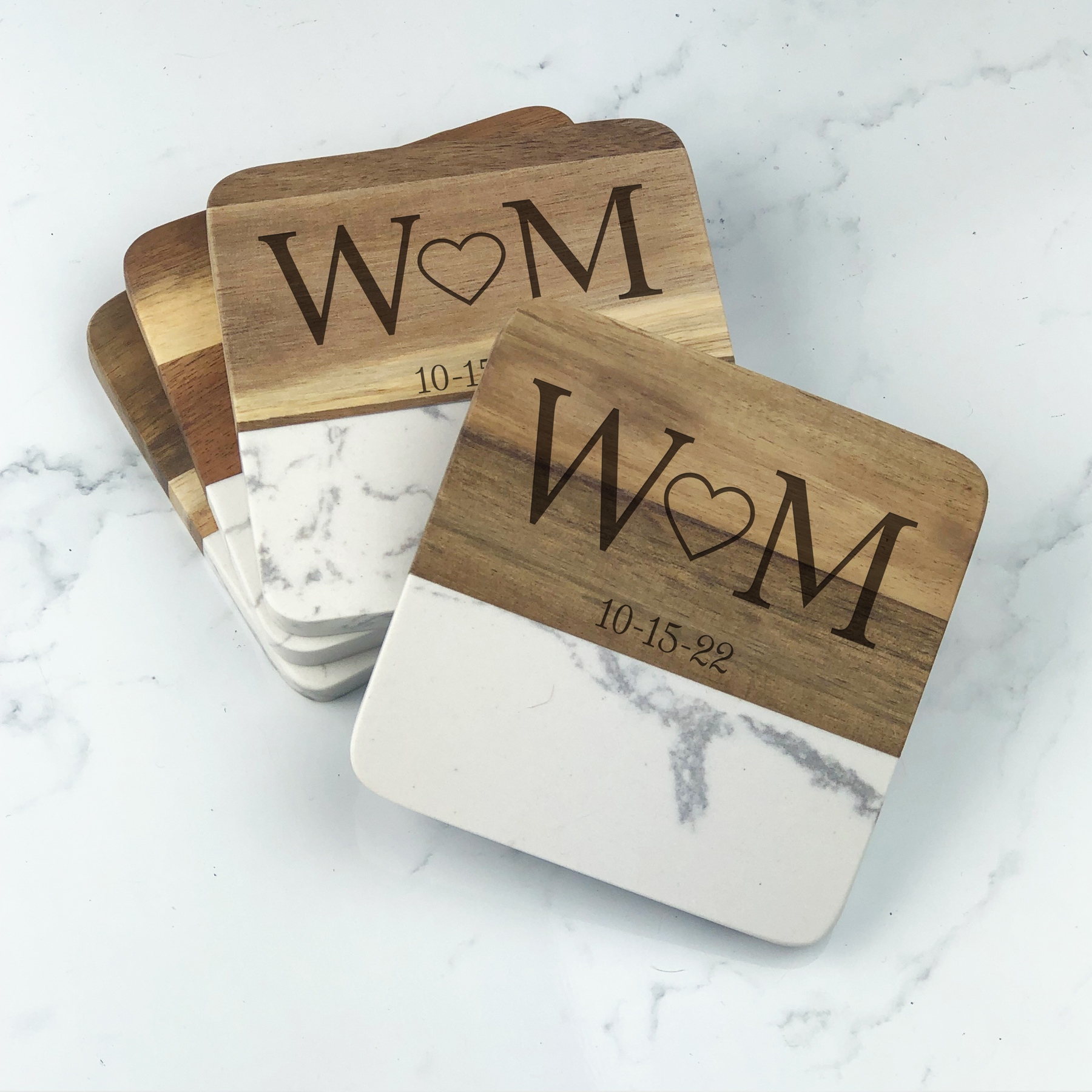 Personalized Wood and Stone Coaster- Set of 4 Lxxx337