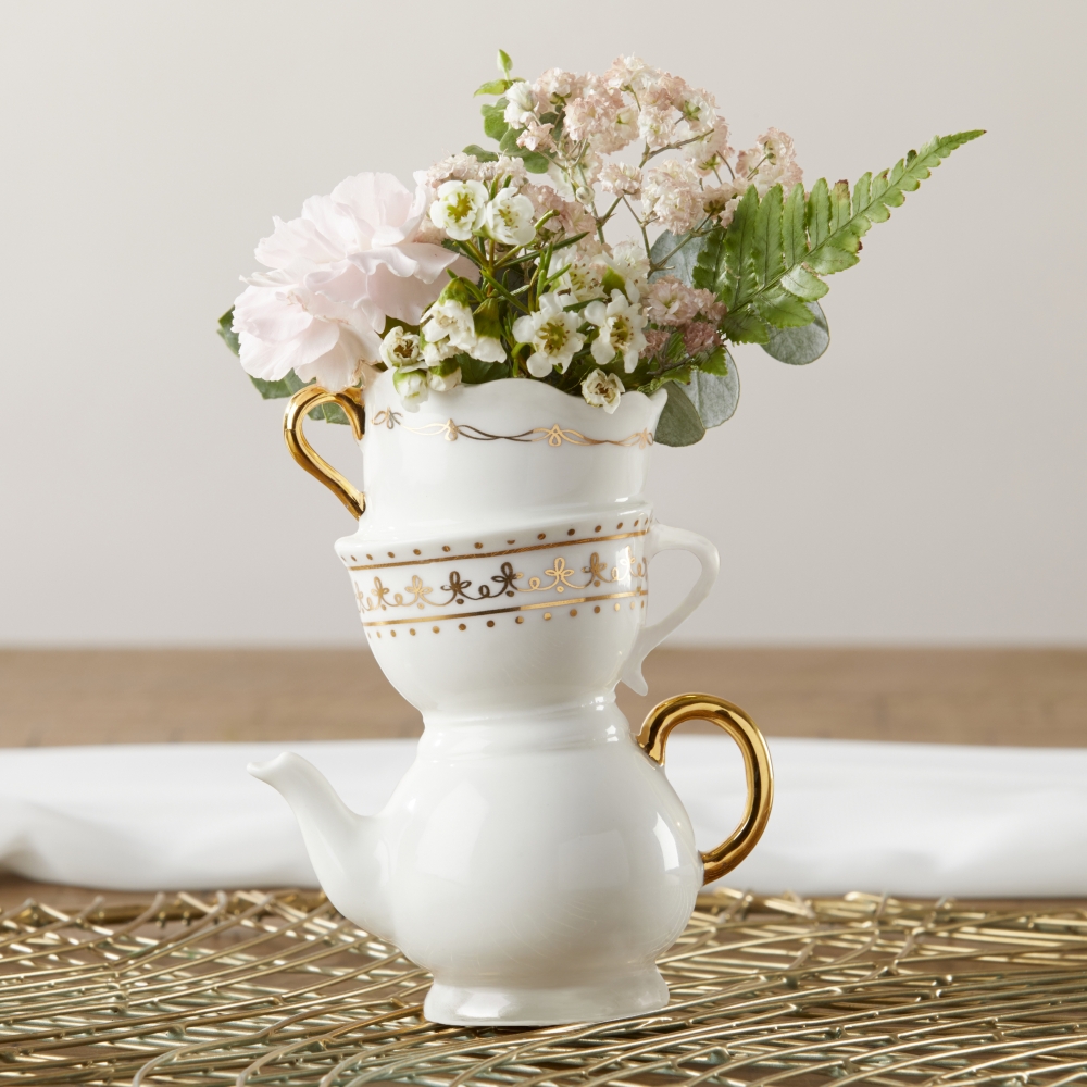 Tea Time Whimsy Ceramic Bud Vase - Medium 12963