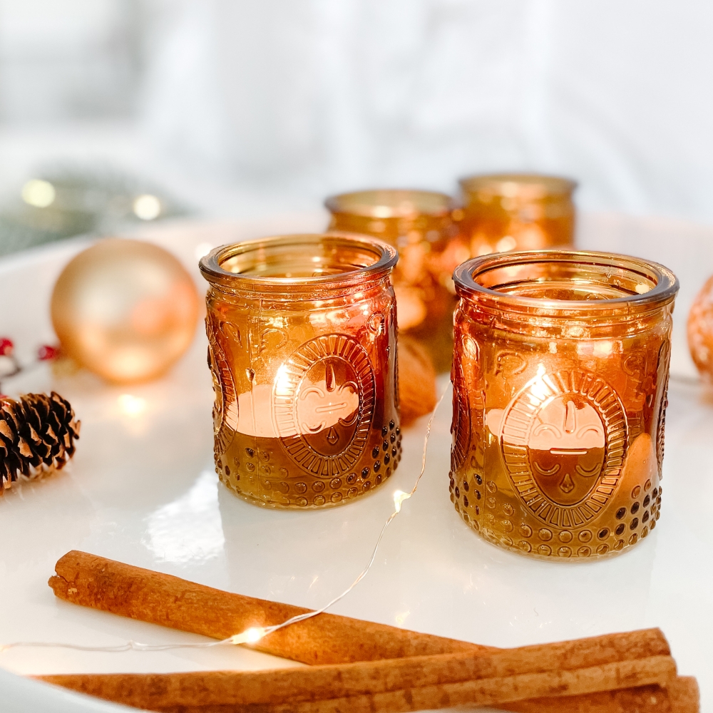 Amber And Clear Tea Light Candle Holders