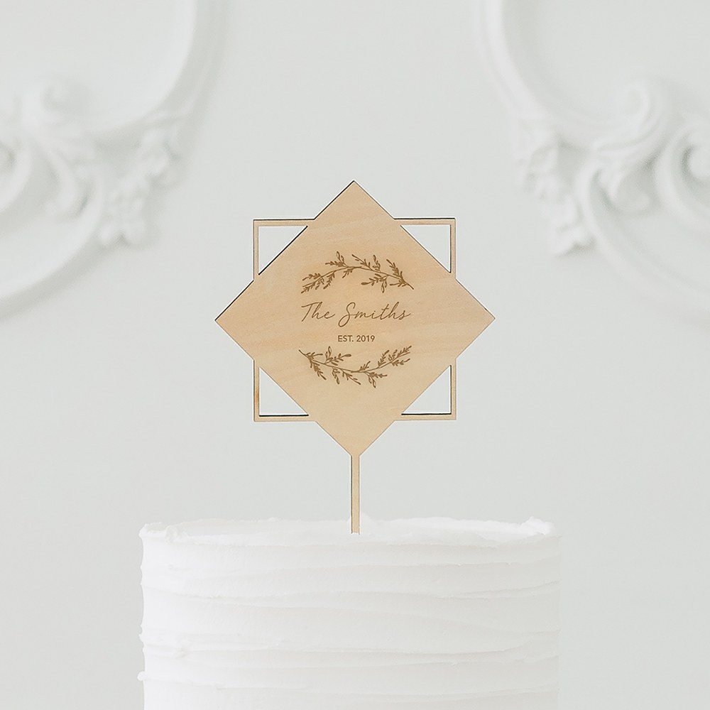 Custom Engraved Wood Diamond Cake Topper 12994