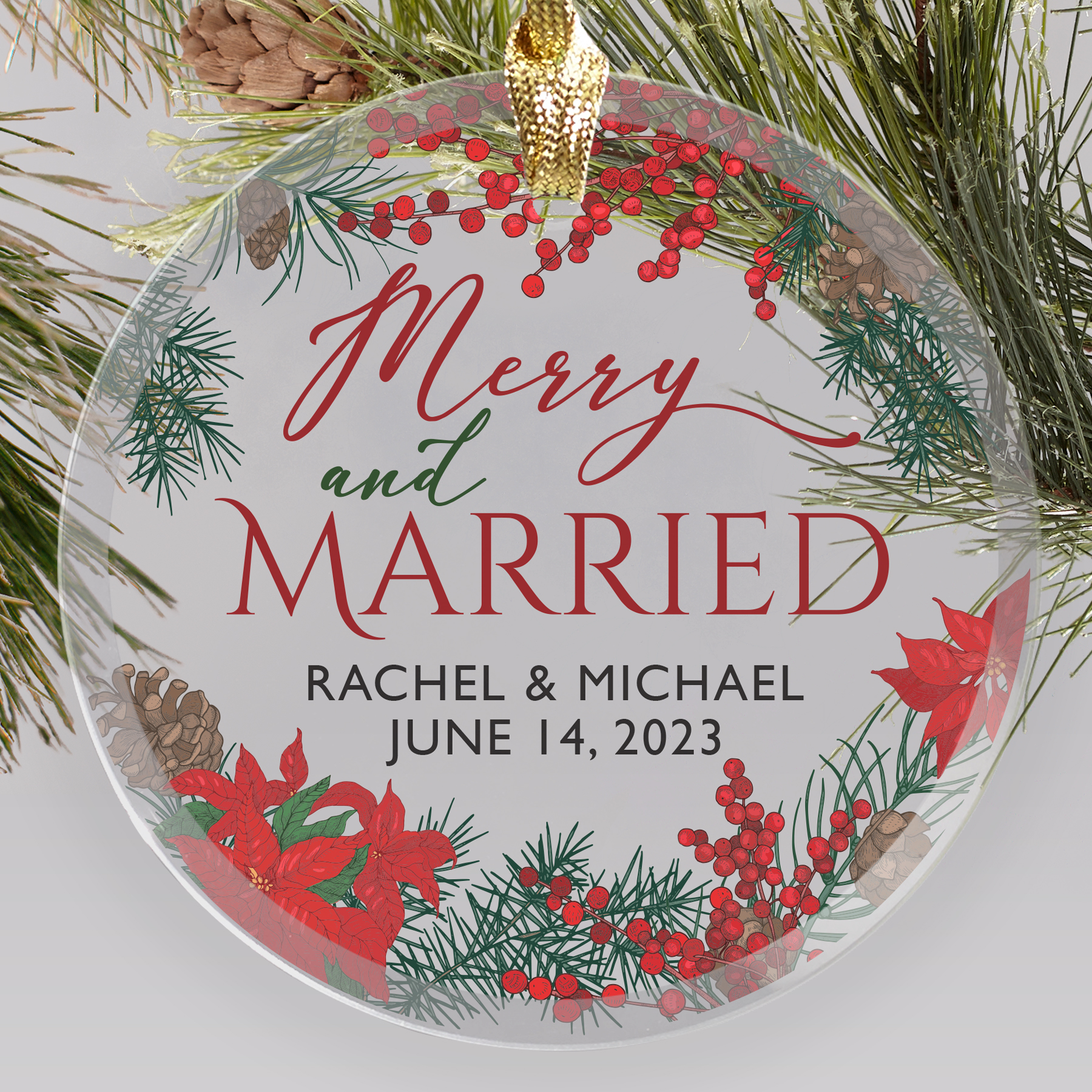 Personalized Winter Wedding Glass Ornament 80004R