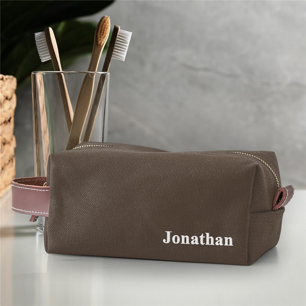 Personalized Men'S Waxed Canvas & Leather Dopp Kit 10224