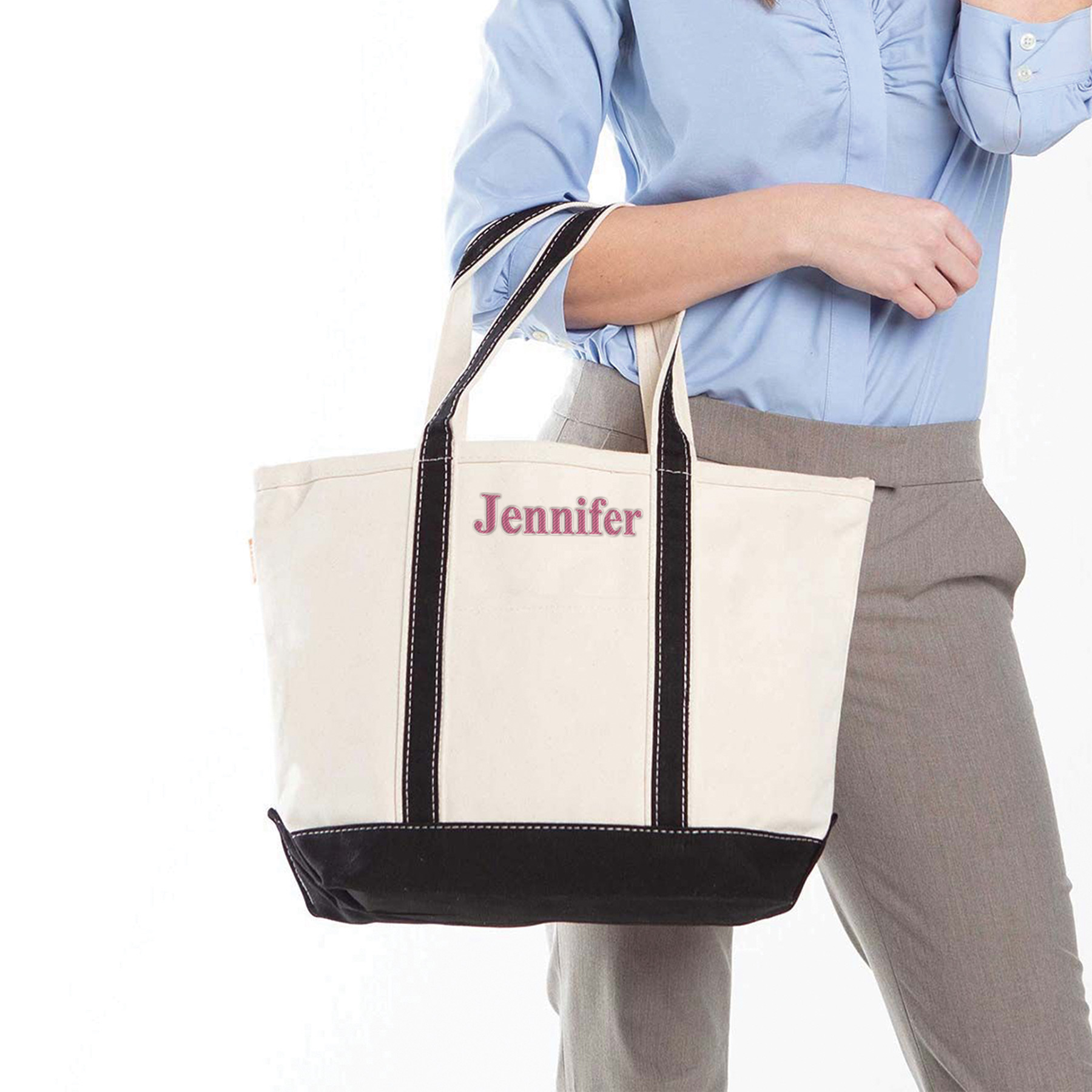 Embroidered Name Medium Boat Tote E19084542X