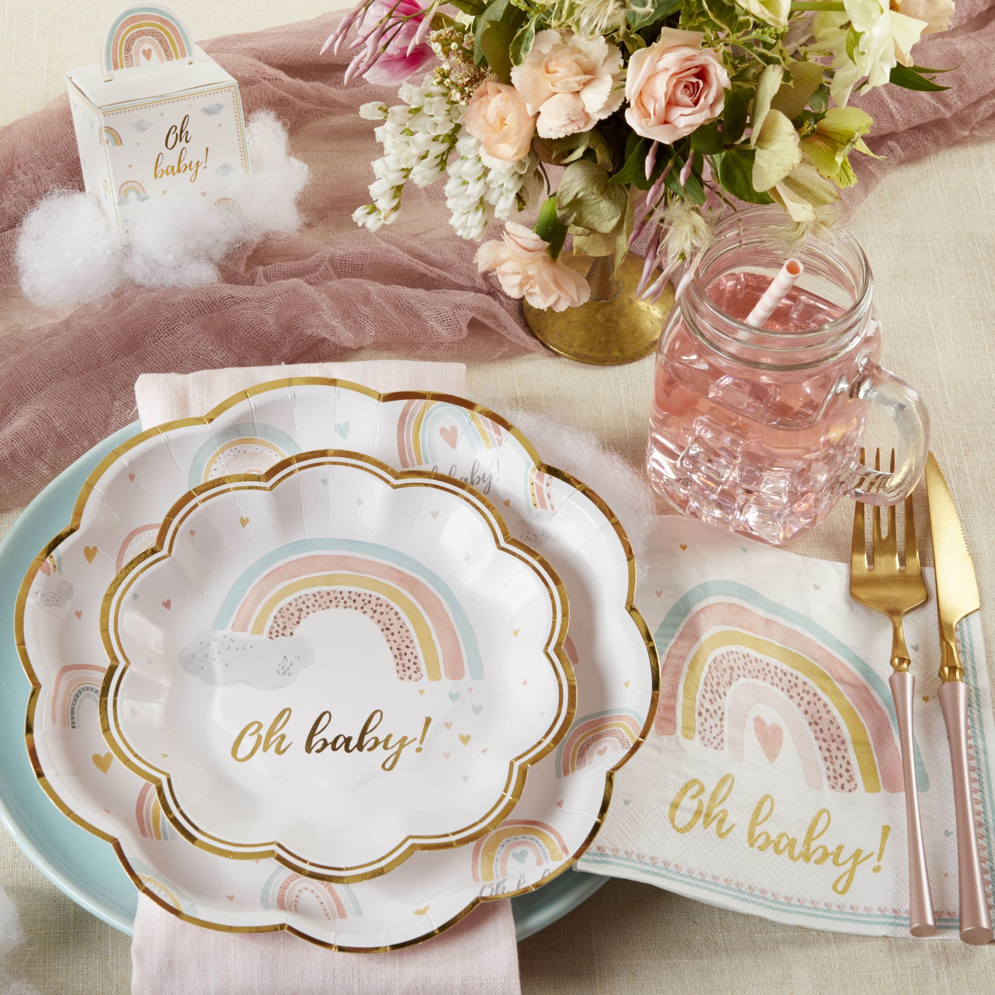 Boho Rainbow Baby Shower Party Set for 16 guests 13276