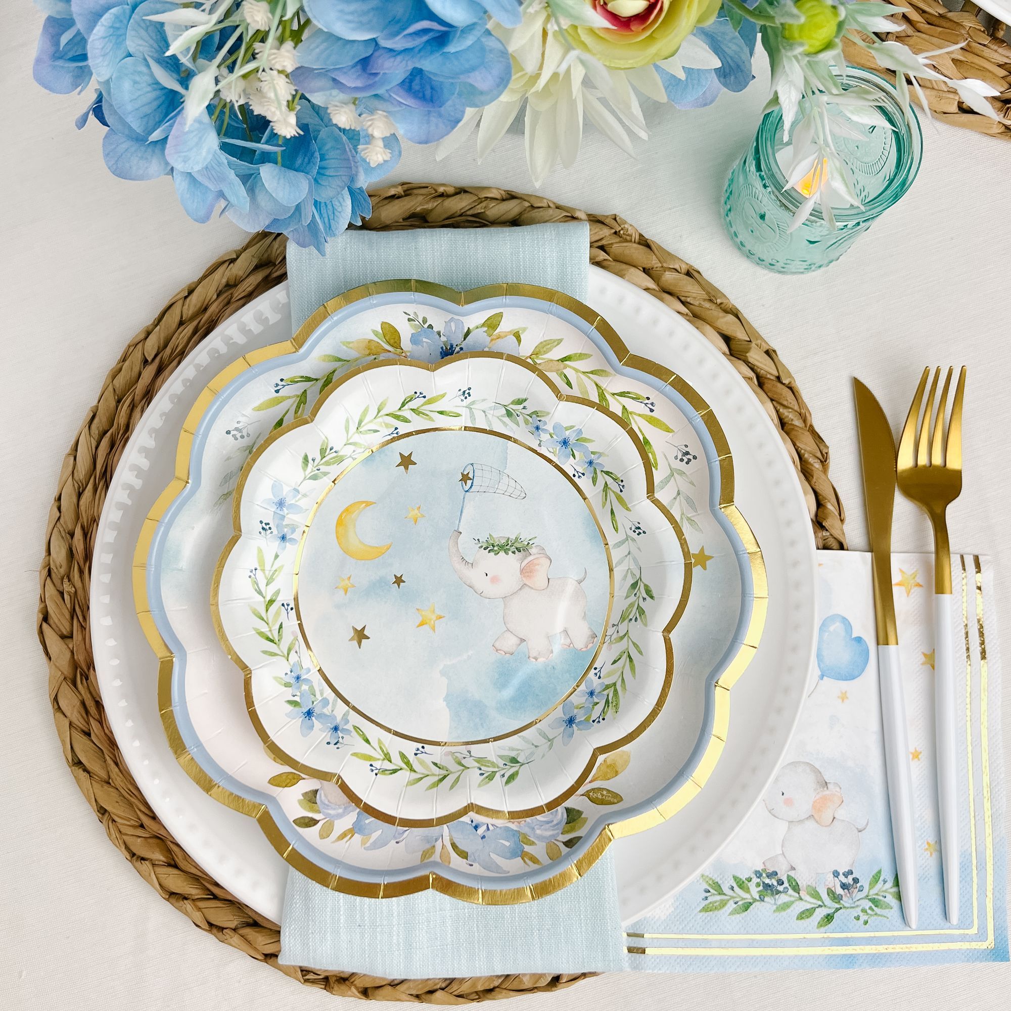 Elephant Baby Shower 7 in. Premium Paper Plates - Blue 13340