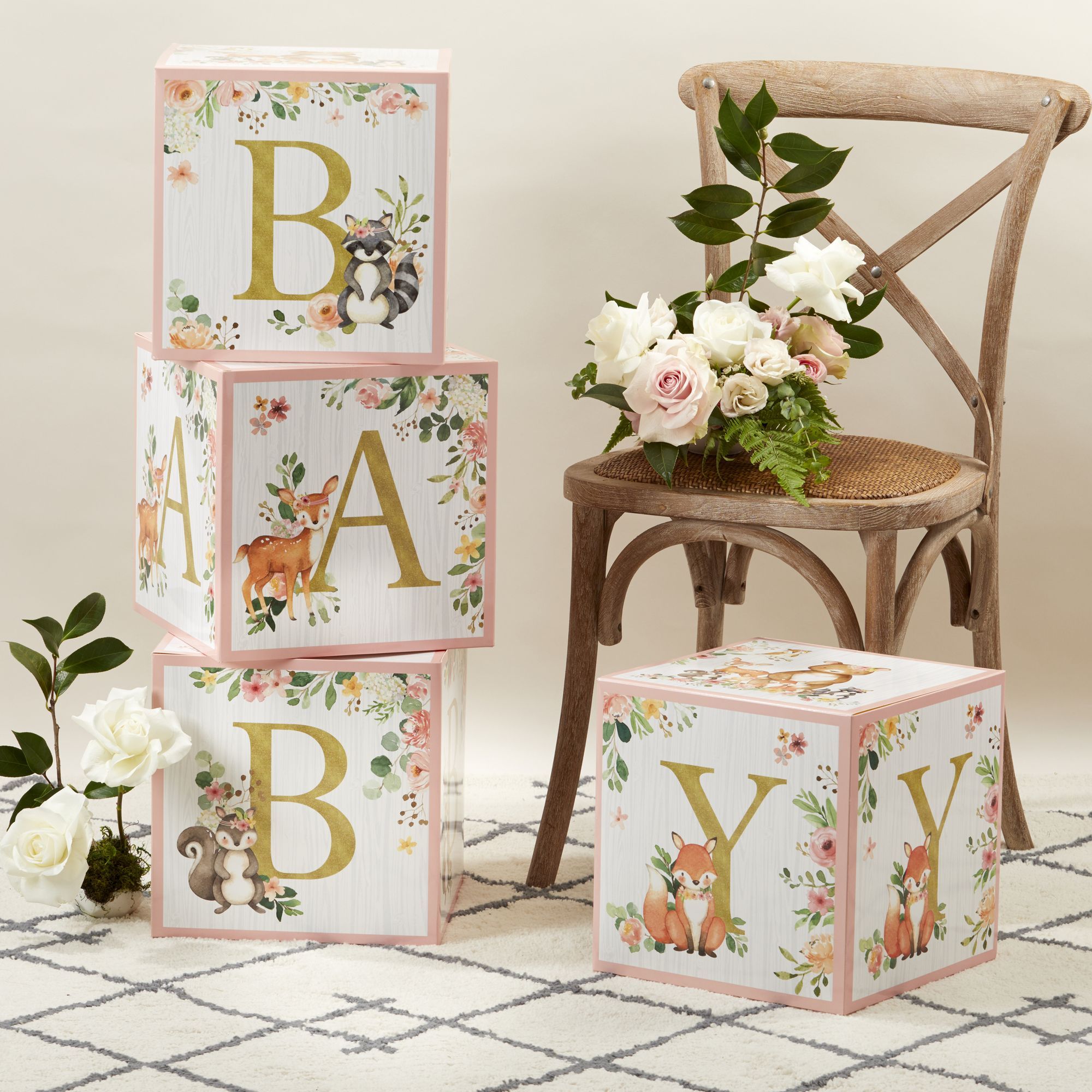 woodland baby shower boxes blocks decorations