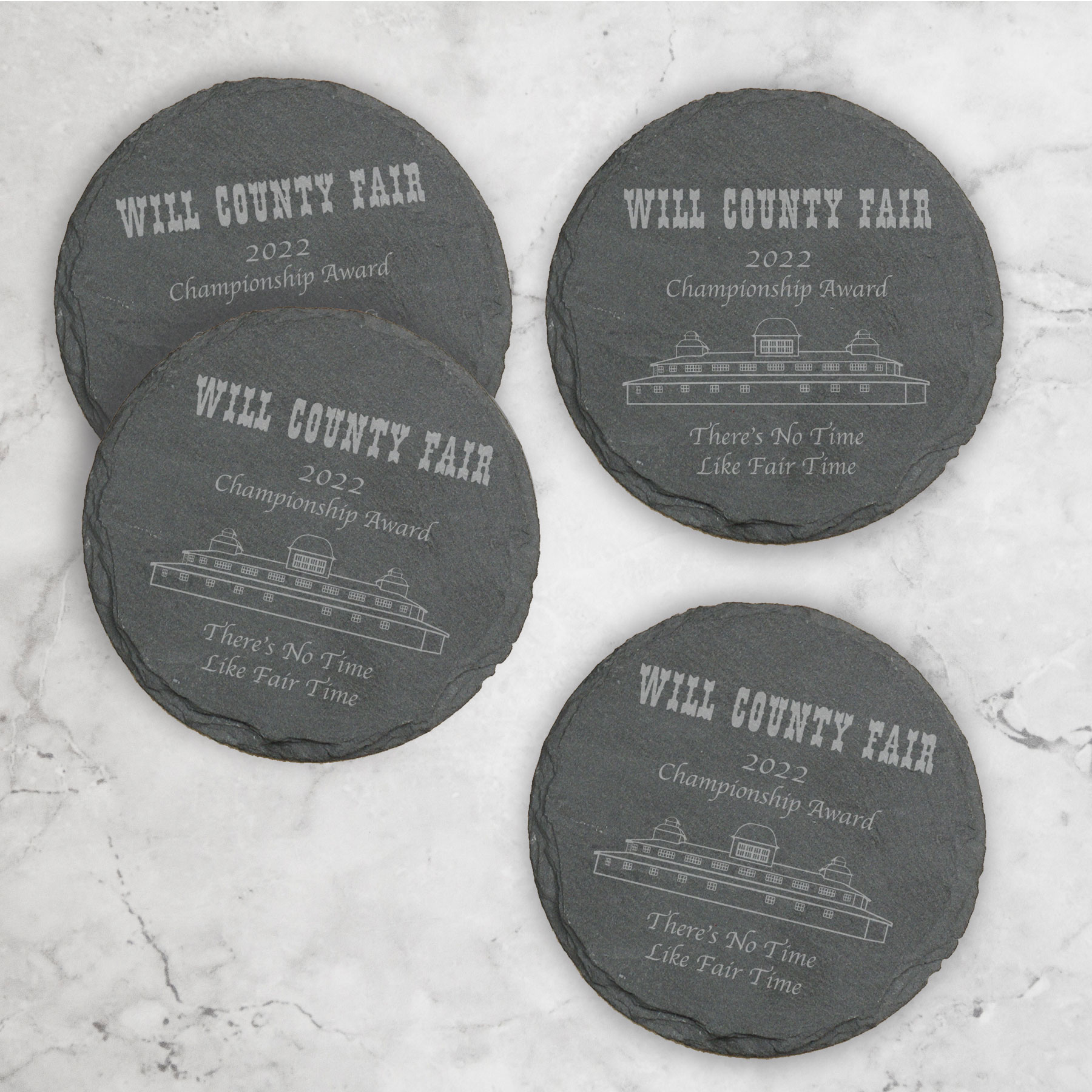 Corporate Logo Slate Round Coasters- set of 4 Lxxx153C