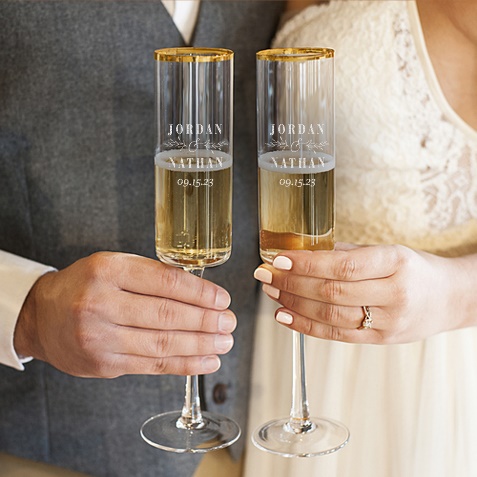 Custom Gold Rimmed Champagne Glasses Set