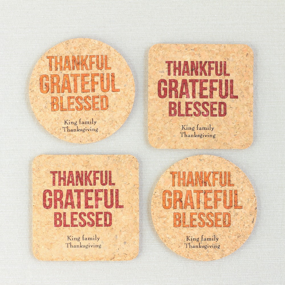Personalized Thanksgiving Cork Coasters