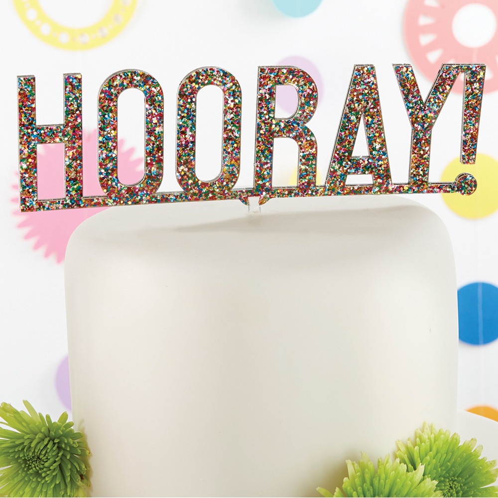 Hooray Glitter Acrylic Cake Topper 9610