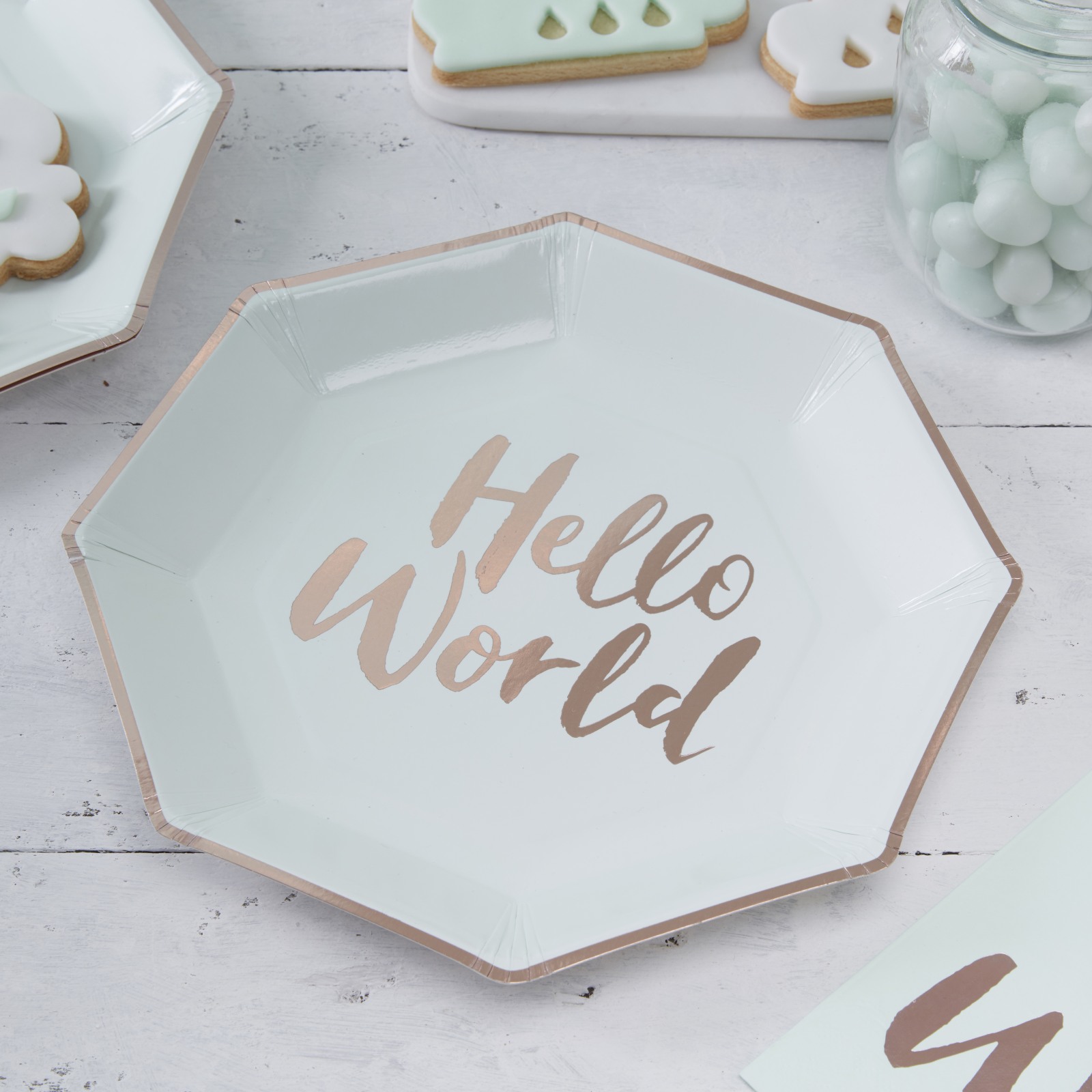 Hello World Mint Paper Plates 10089