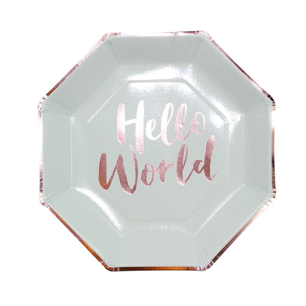 Hello World Mint Paper Plates