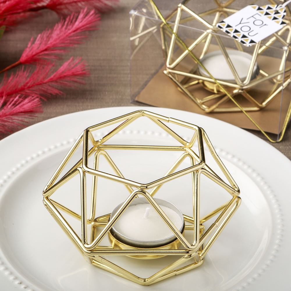 Gold Hexagon Metal Votive Holder 10796