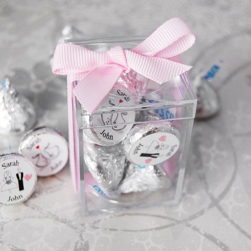 Mini Acrylic Favor Box with Personalized Wedding Hershey's Kisses