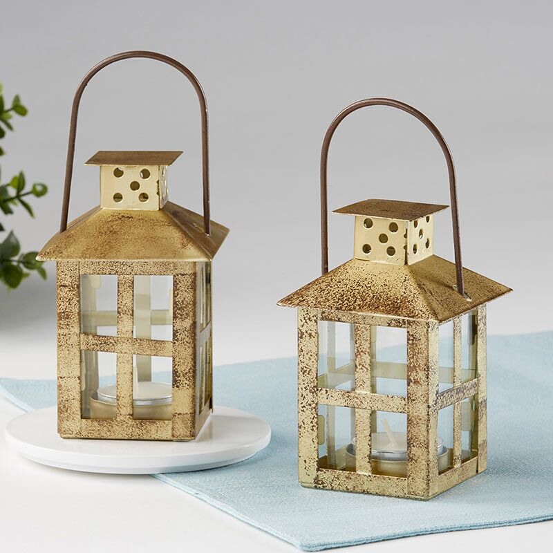 Distressed Small Lantern - Gold