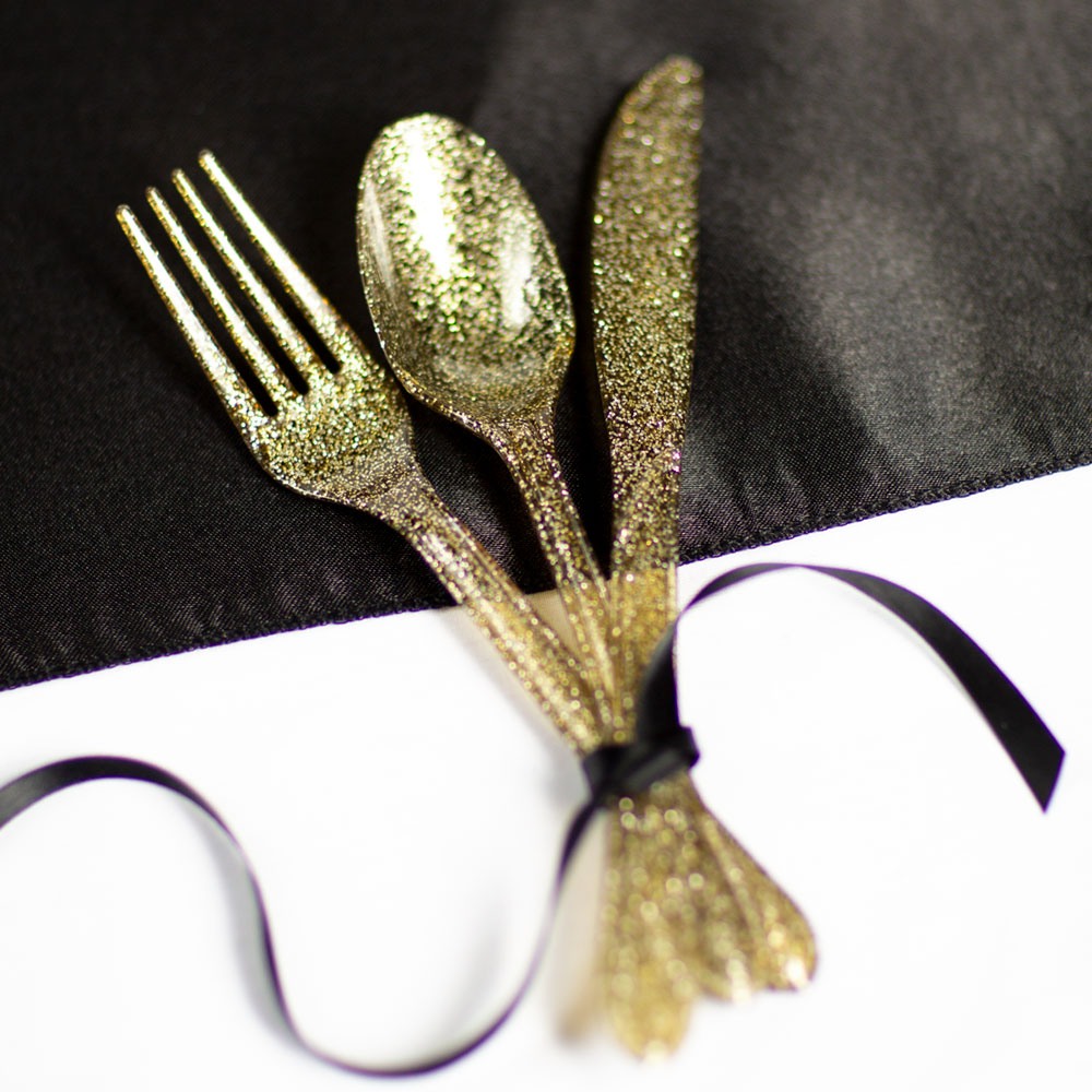 Gold Glitter Plastic Cutlery 11218