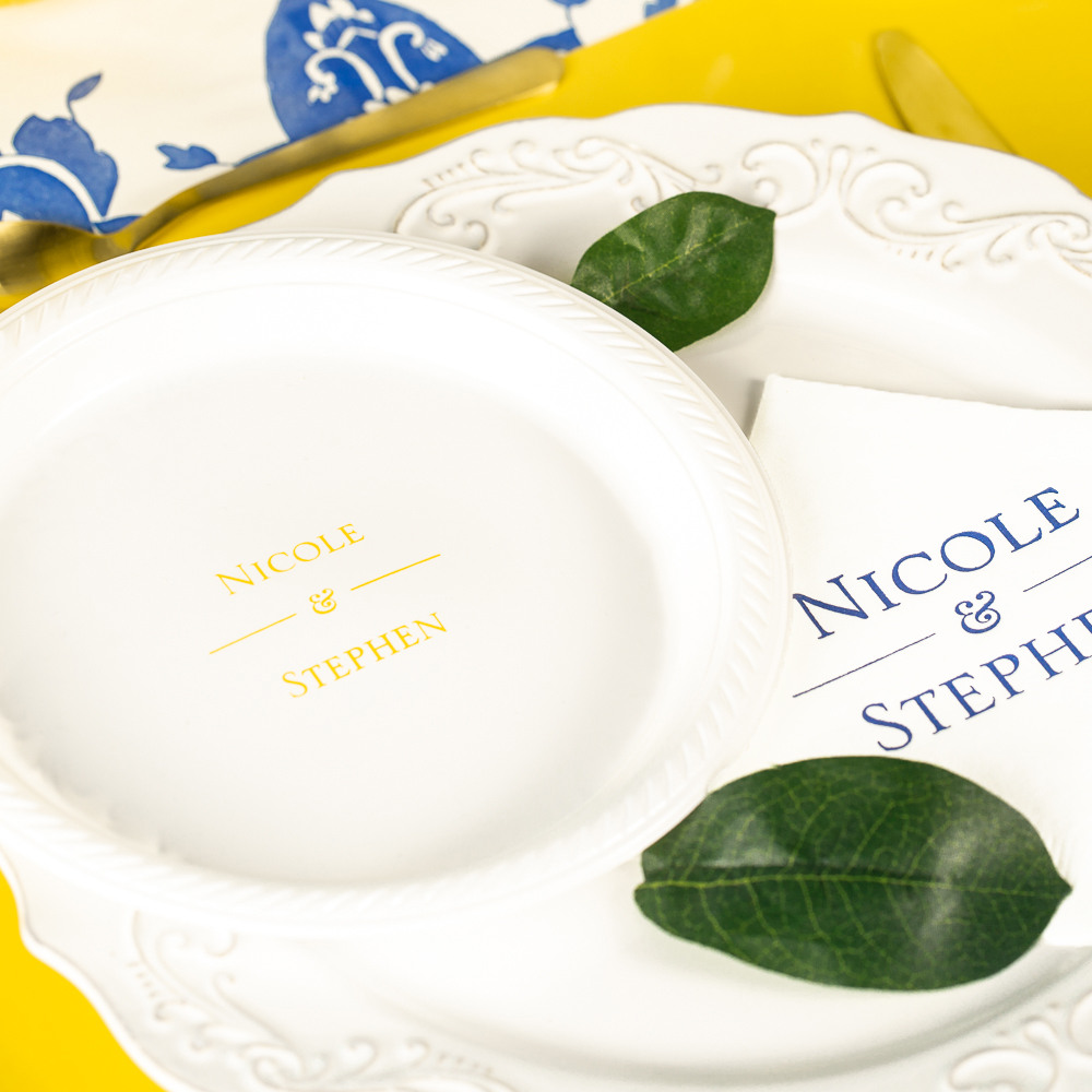 Personalized Citrus Garden Round Wedding Plastic Plates
