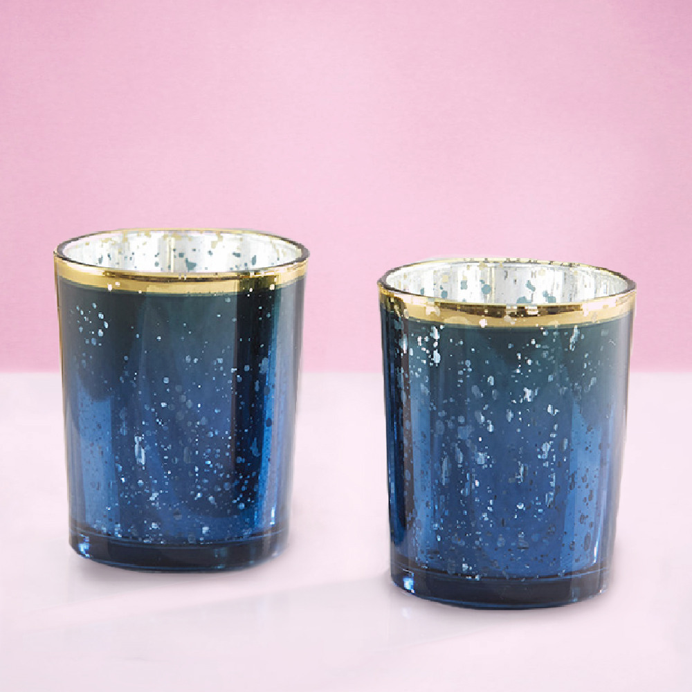 Navy Mercury Glass Tealight Holders