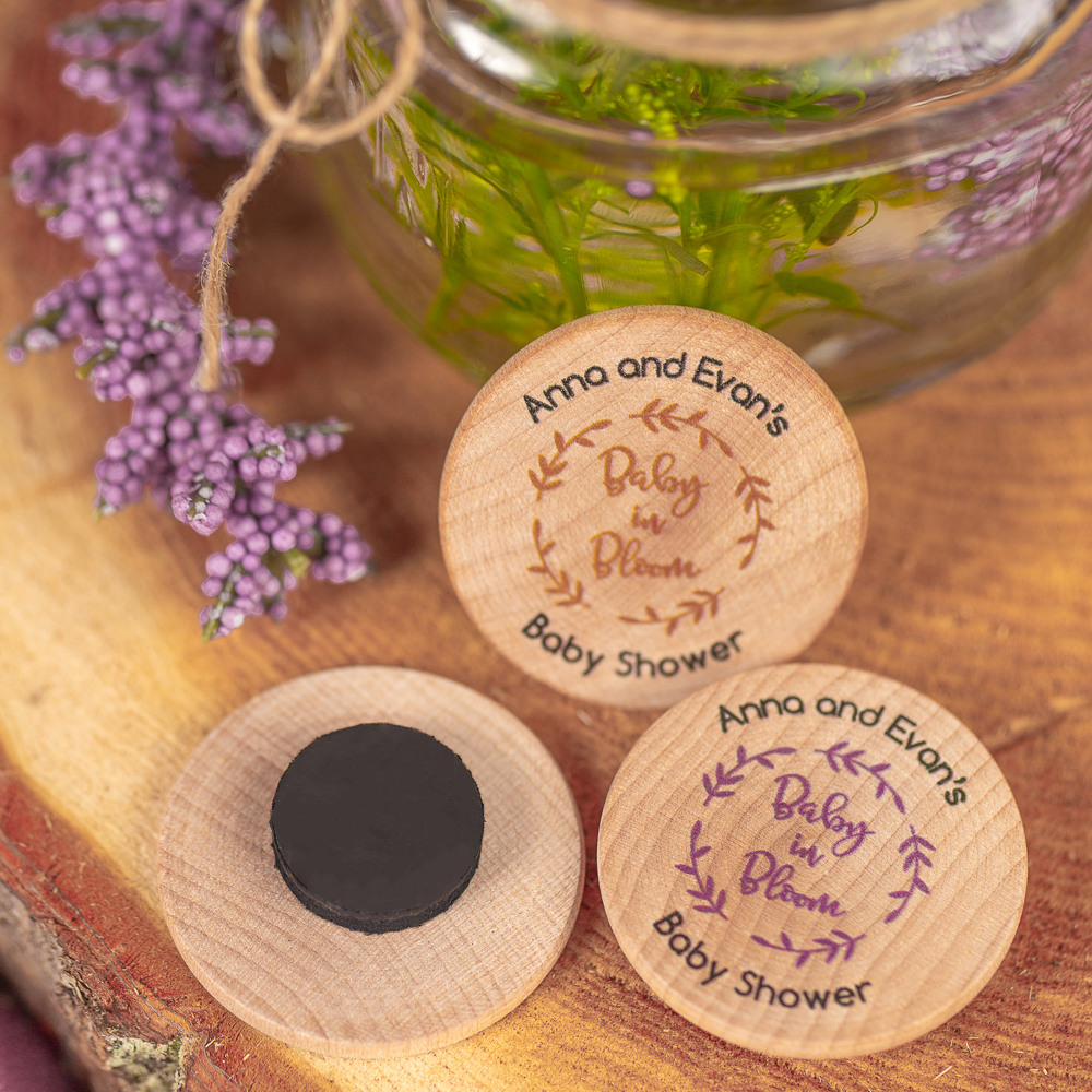 Personalized Baby in Bloom Wooden Baby Shower Magnets