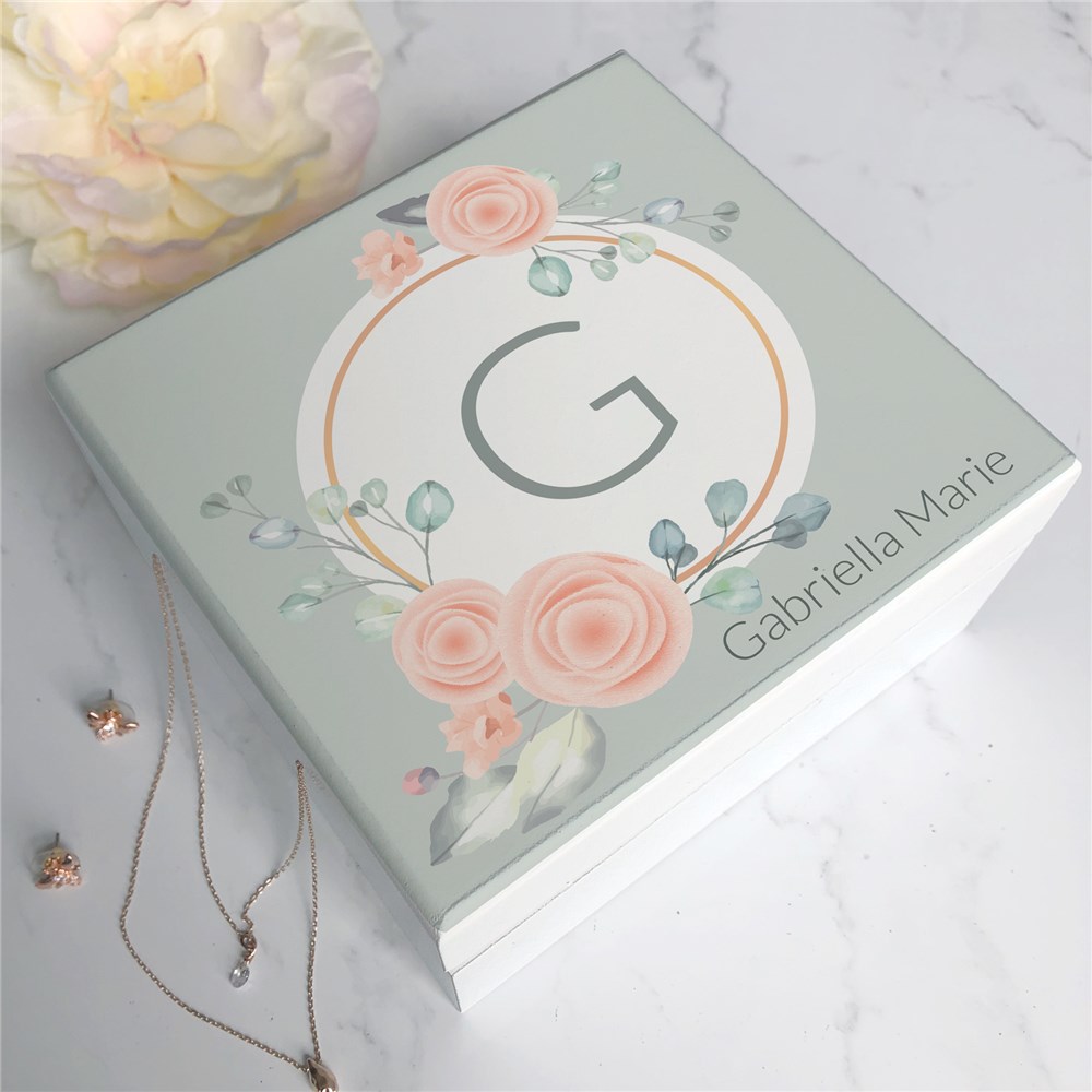 Personalized Floral Initial and Name Jewelry Box UVxxx13