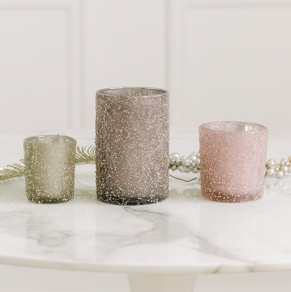 Sugar Frosted Tealight Candle Holders - Pastel Blush  13296