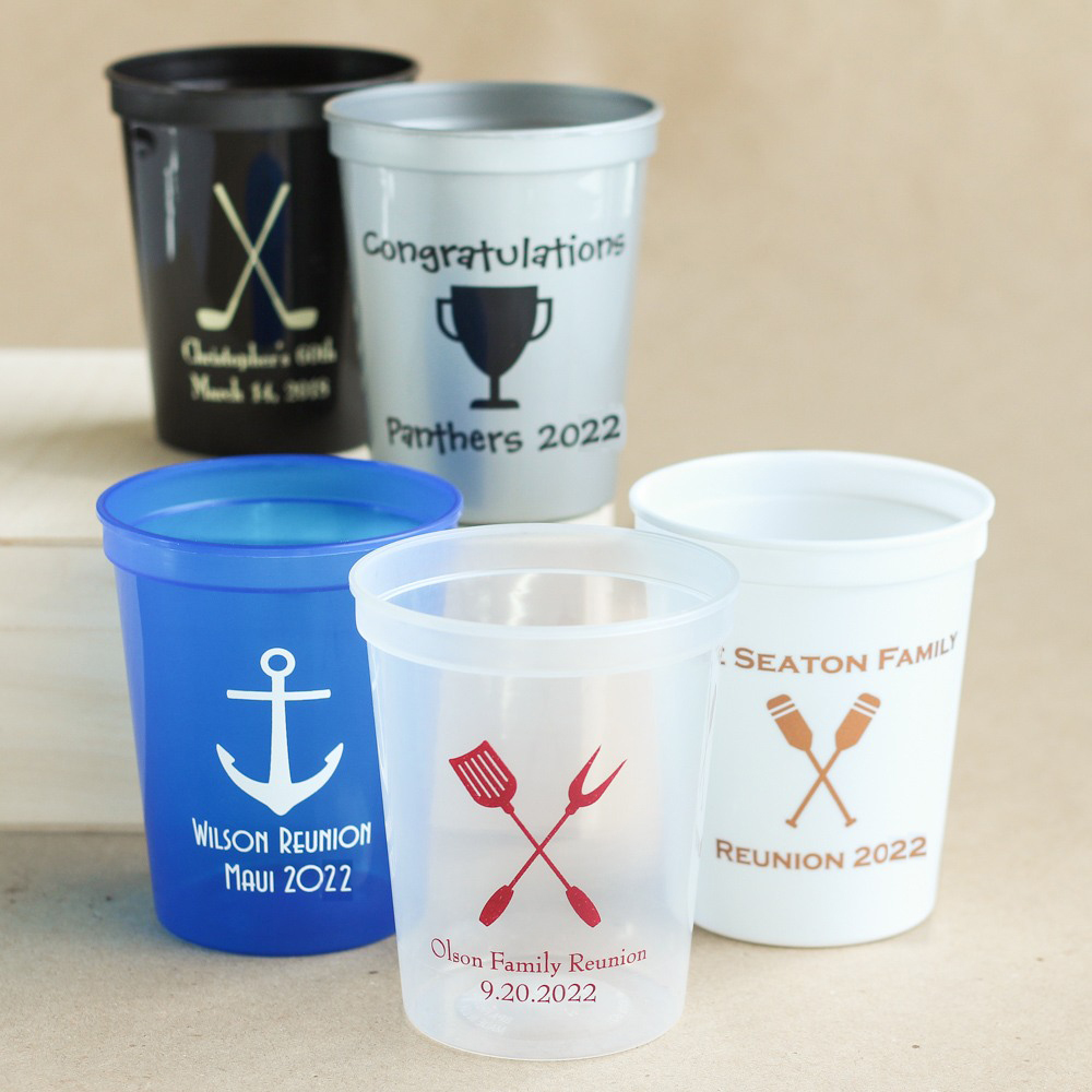 Set of 50 Custom The Adventure Begins Personalized  16 Ounce Stadium Cup Favors ~  SD162 ~ Disposable ~ Graduation Party Favors