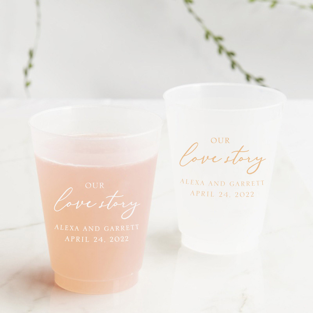 First Name Frosted Wedding Cups, Modern Wedding Cups, Fancy Elegant Script,  Custom Wedding Cups, Plastic Cups, 16oz Frosted Cups 