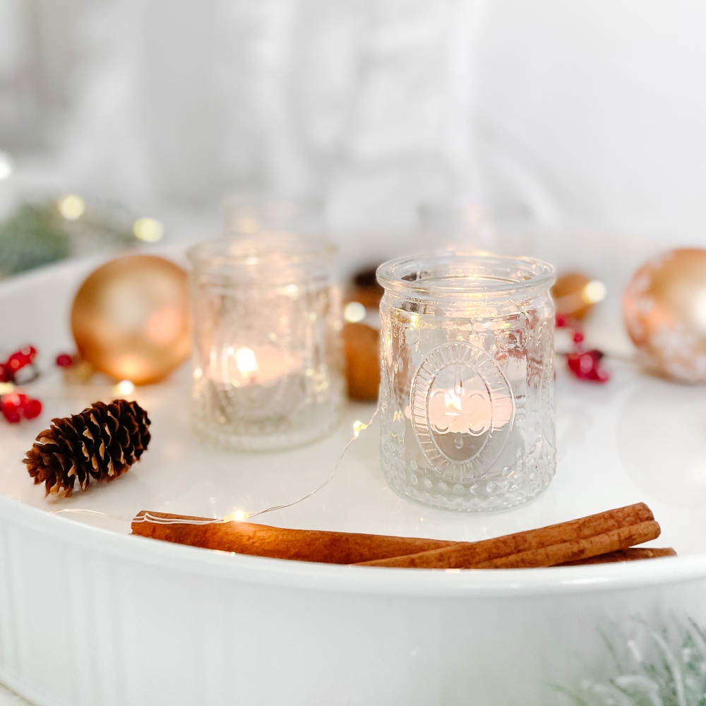 Amber And Clear Tea Light Candle Holders