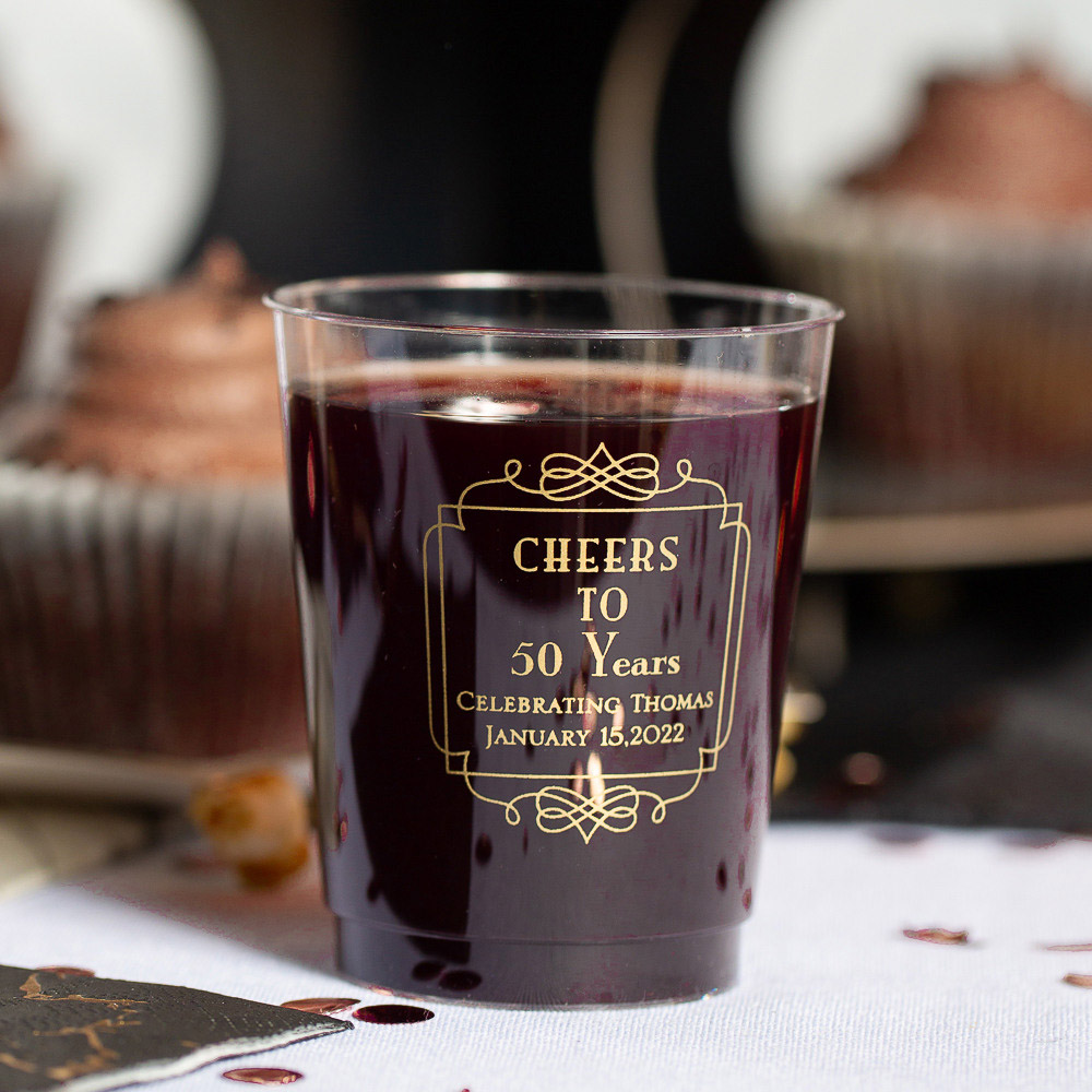Personalized Vintage Cheers Clear Plastic Birthday Cups