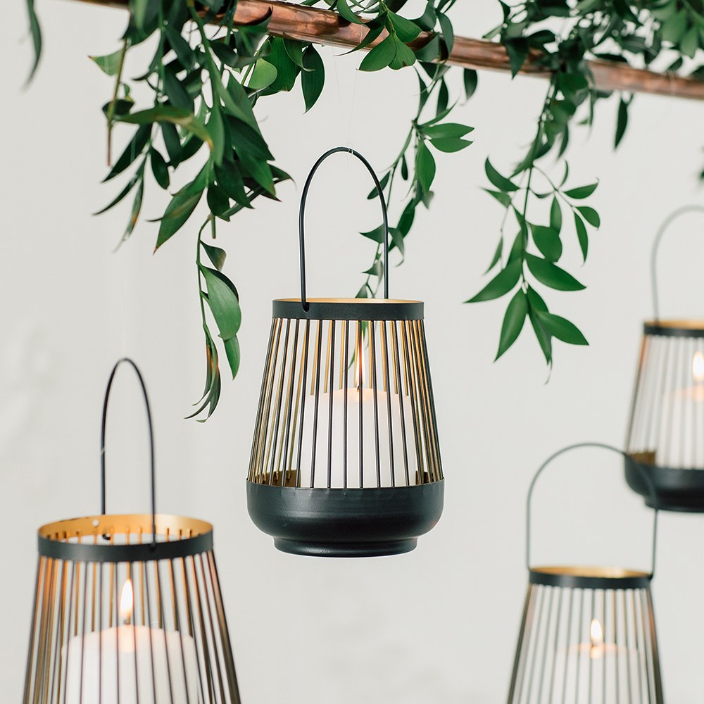 Small Geometric Wire Basket Tea Light Candle Holder - Black & Gold 12975