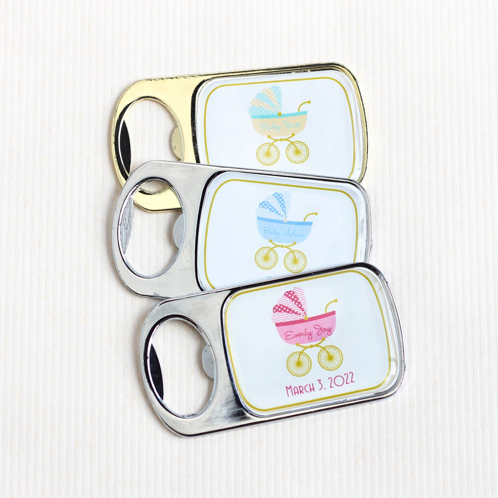 Personalized Baby Shower Themed Bottle Openers with Epoxy Dome
