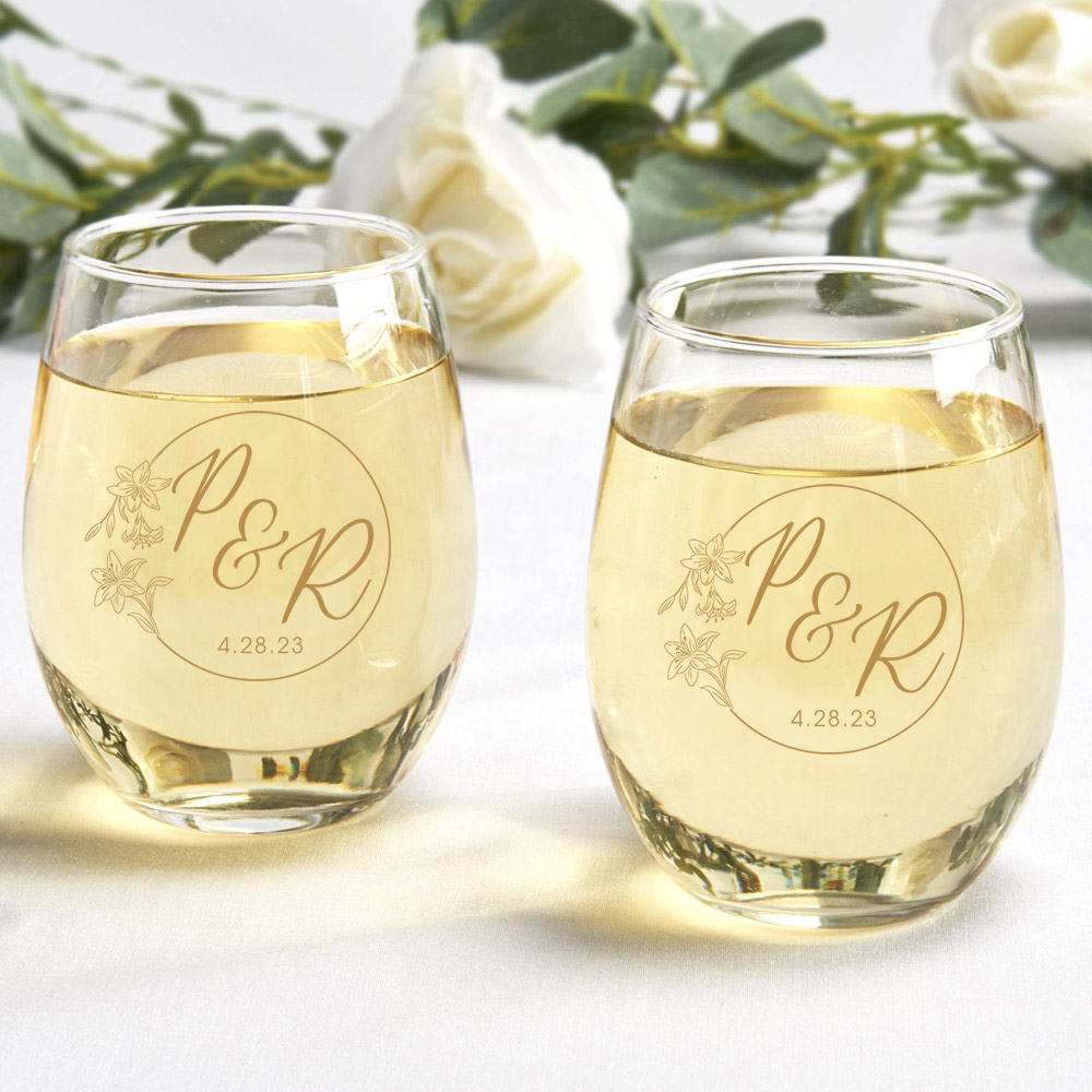 Personalized Etched Wine Glass with Designer Script Name, Glass or Crystal