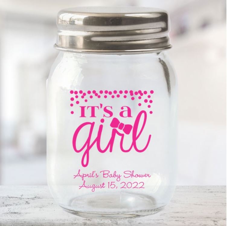 Milk Jars with Lids, It's a Girl Baby Shower Party Favors (4 In, 12 Pack)