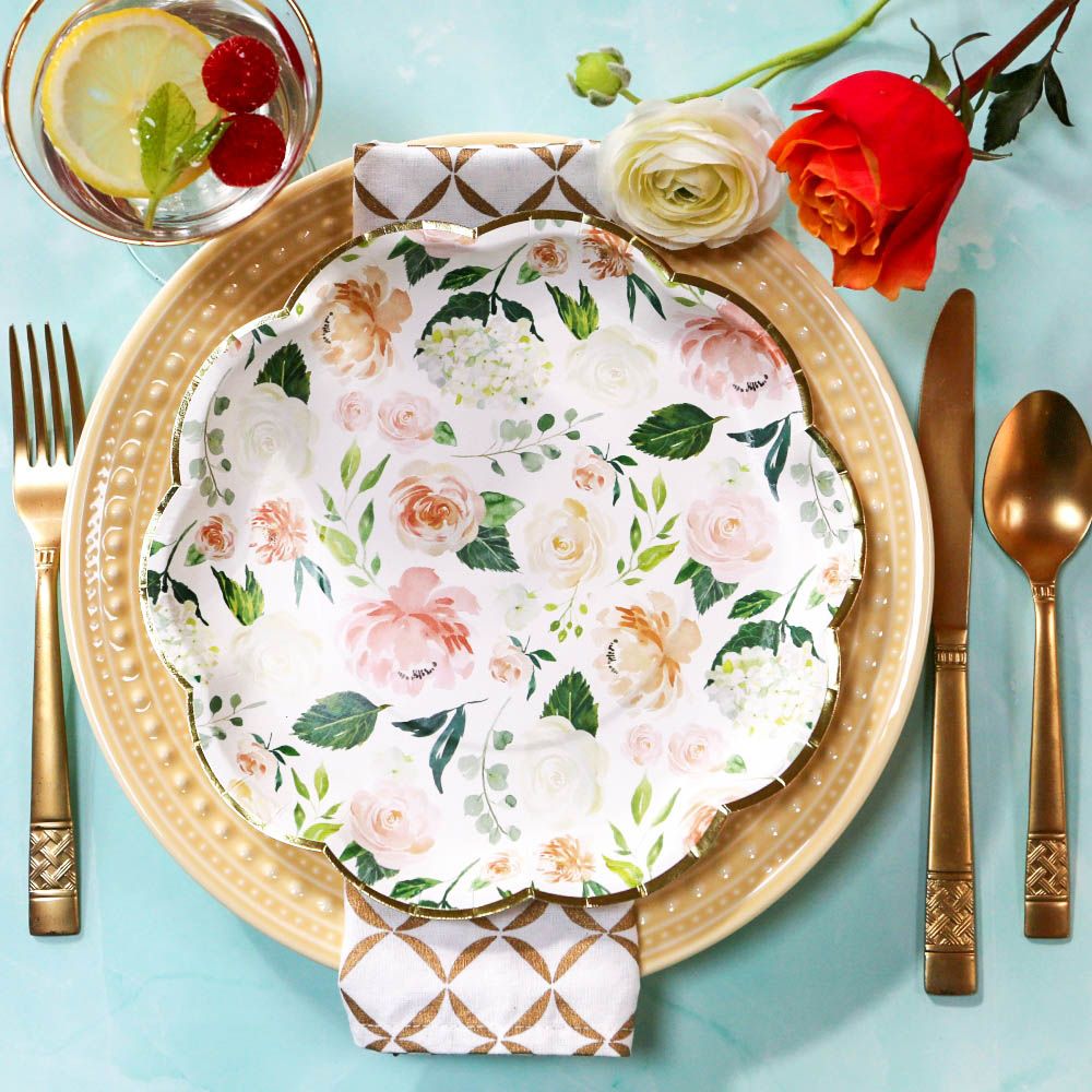 Elegant Pink Floral Paper Plates