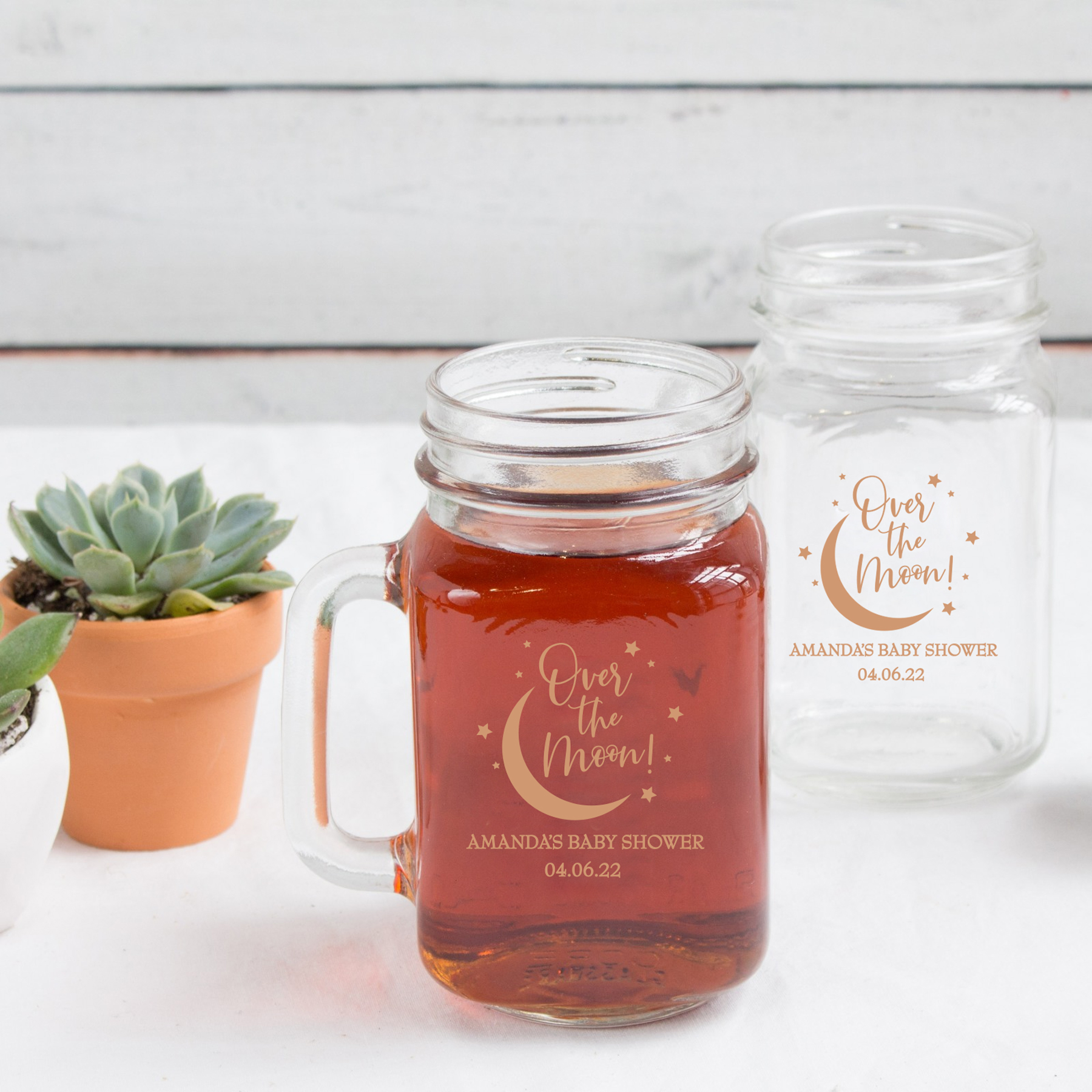 Personalized Mason Jar Drinking Glasses with Flower Lids