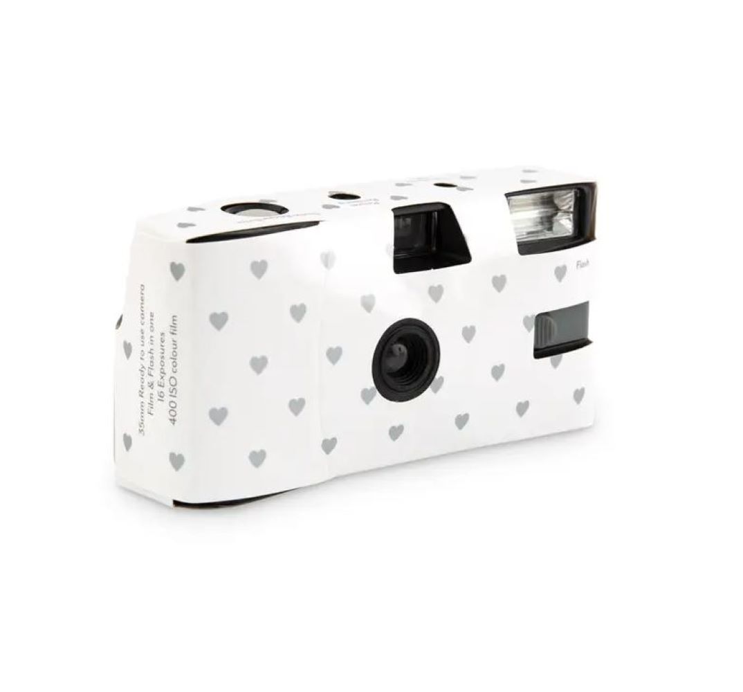 Disposable Camera With Flash - Silver Hearts